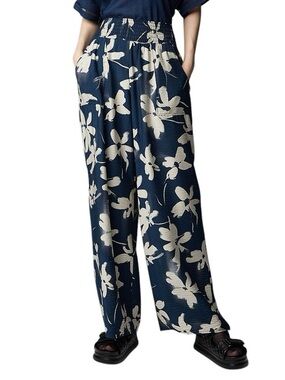 Women's Simply Vera Wang Wide Leg Travel Pants in Midnight Blue/Cream Sz M EUC